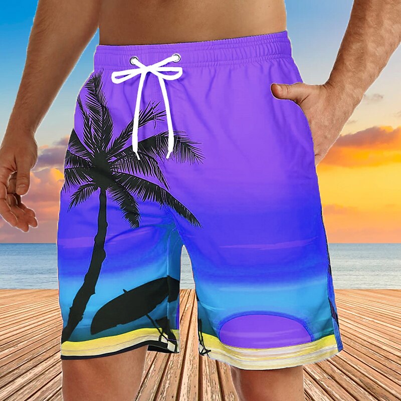 Graphic Coconut Tree Swimming Trunks Board Shorts