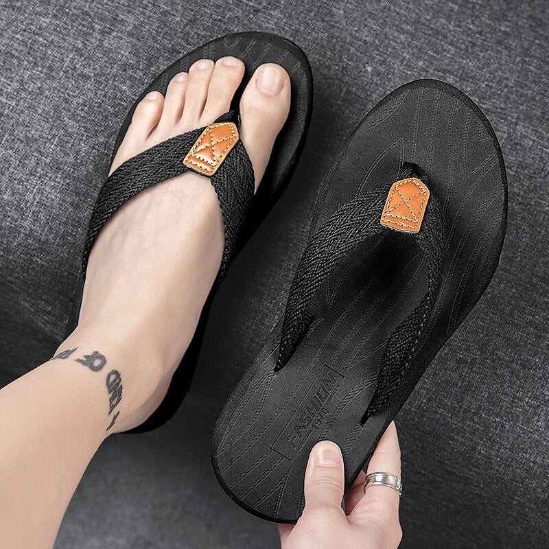 Casual Flip-Flops – Braided Straps & Textured Sole