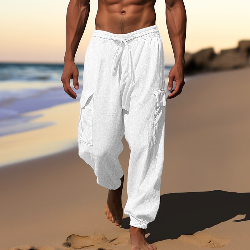 Linen Cargo Jogger Pants