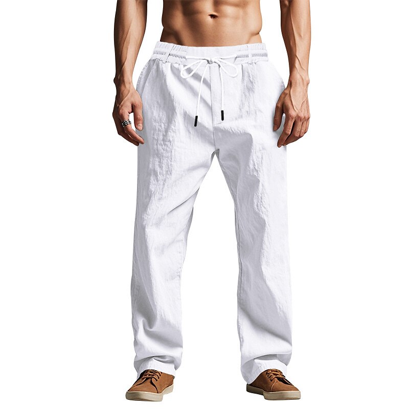 Linen Drawstring Beach Pants with Pockets