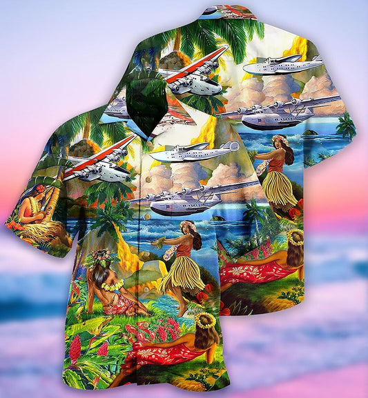 Summer Hawaiian Airplane Hula Girls Shirt