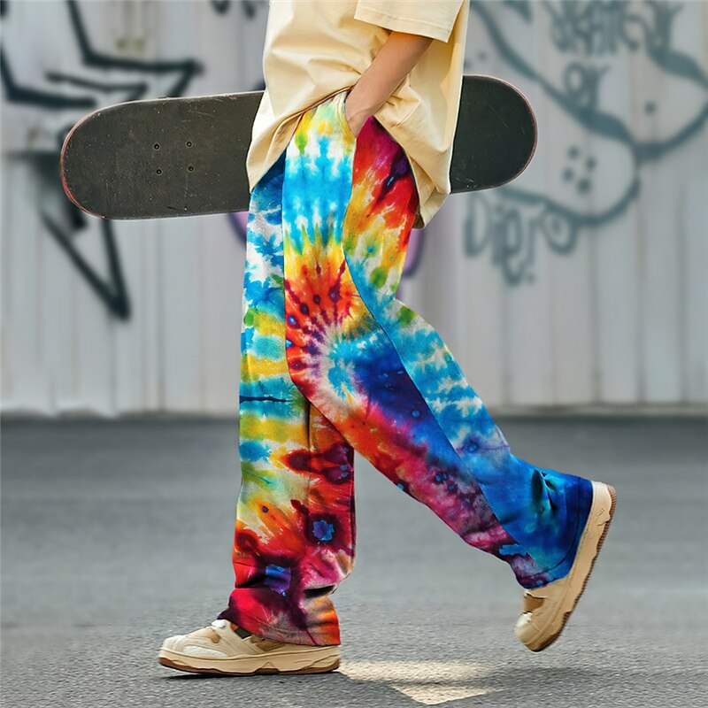 Pantalones con estampado abstracto en 3D y efecto tie-dye