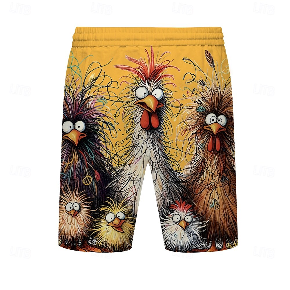 Bañador tipo short de tabla con diseño de pollitos de animales