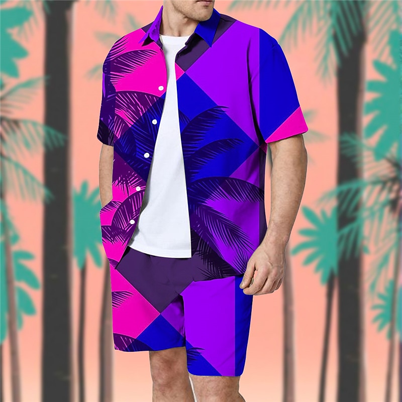 Hawaiian Colorblocked Coconut Print Shirt Set