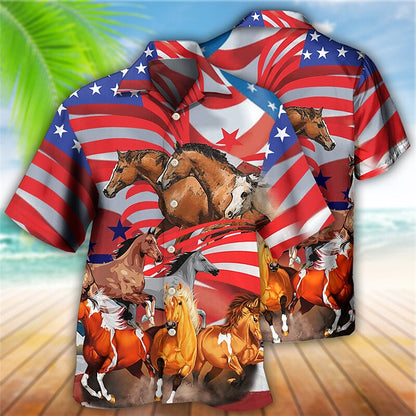 Kentucky Derby Horse American Flag Horse Racing Shirt