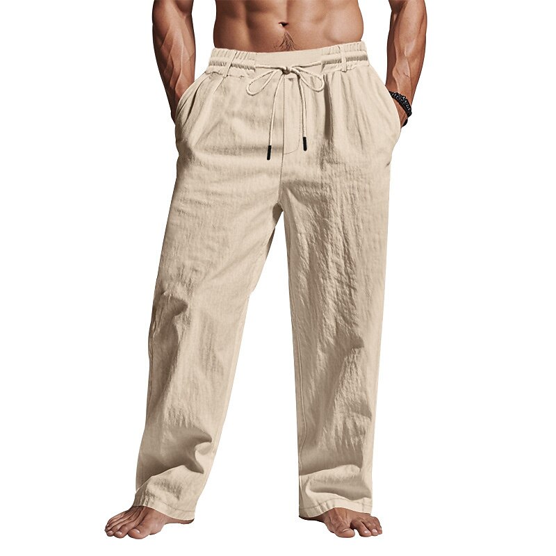 Linen Drawstring Beach Pants with Pockets