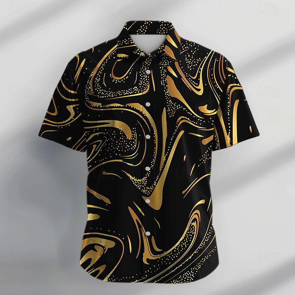 Camisa de mármol con botones, camisa de manga corta, informal, abstracta, para vacaciones, uso diario