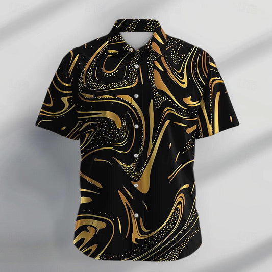 Camisa de mármol con botones, camisa de manga corta, informal, abstracta, para vacaciones, uso diario