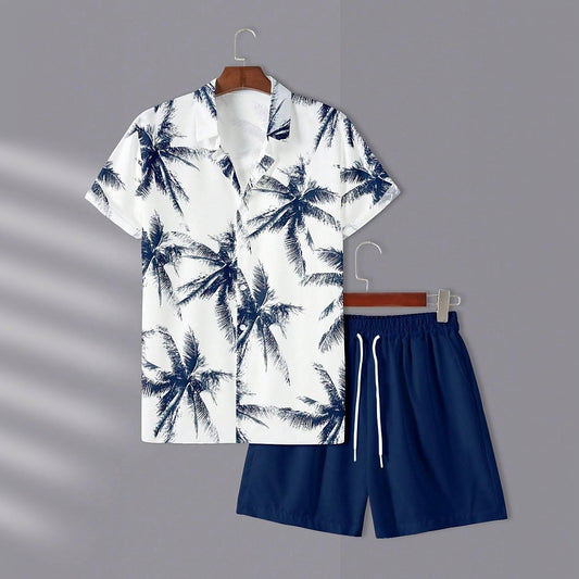 Botanical Coconut Tree Palm Dimensional Print Shirt Set