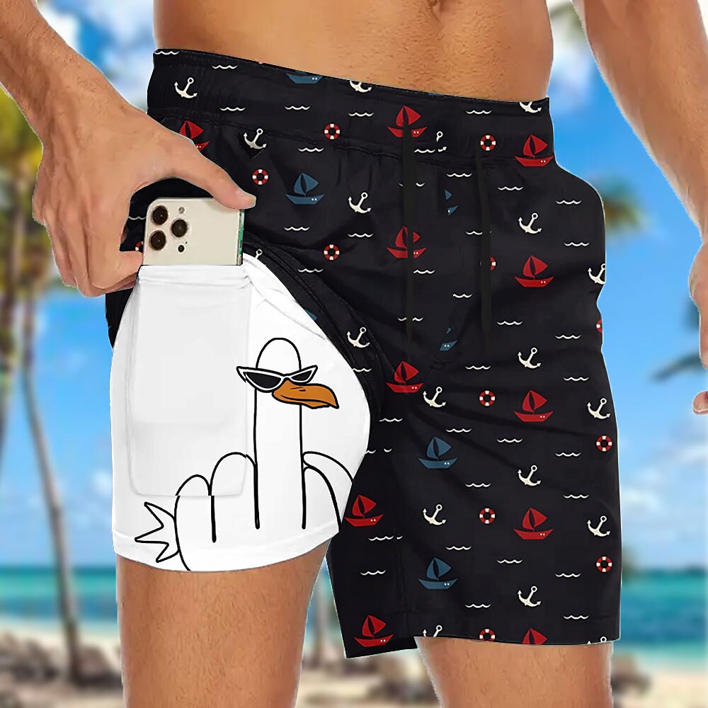 Funny Duck Sailboat 2-in-1 Board Shorts