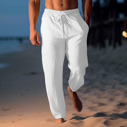 Classic Linen Straight-Leg Drawstring Pants