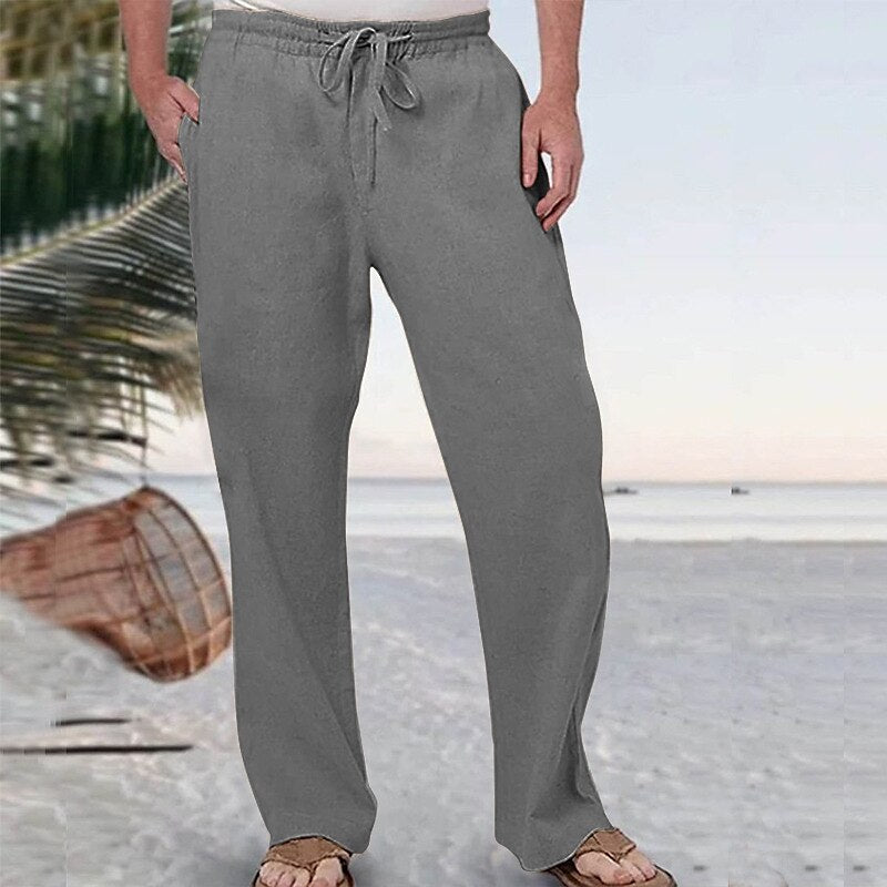Linen Drawstring Beach Pants with Pockets