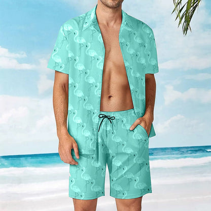 Pink Flamingo Print Shirt and Shorts Set