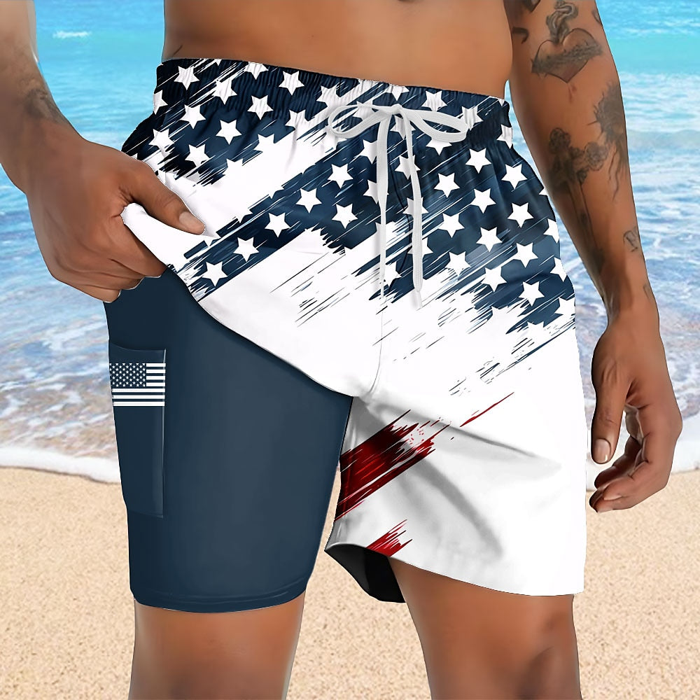 American US Flag 2-in-1 Board Shorts
