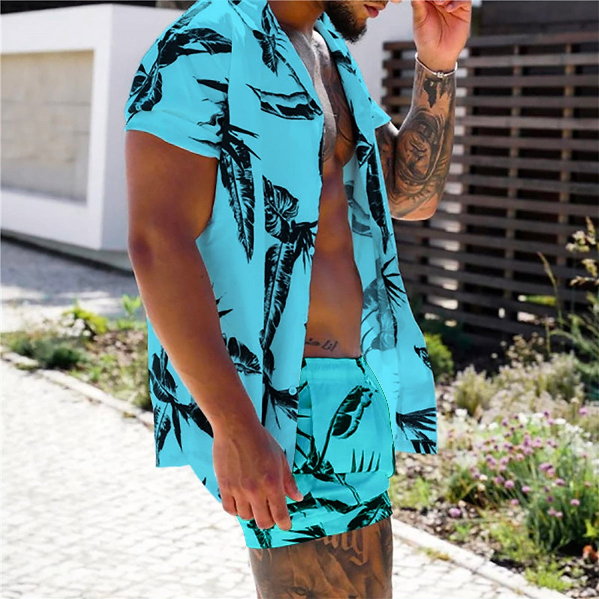 Tropical Leaf Hawaiian Shirt Set
