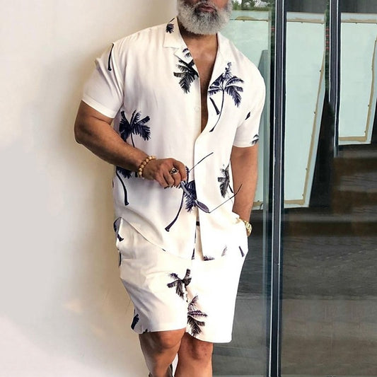 Tropical Leaves Hawaiian Summer Casual Shirt Set