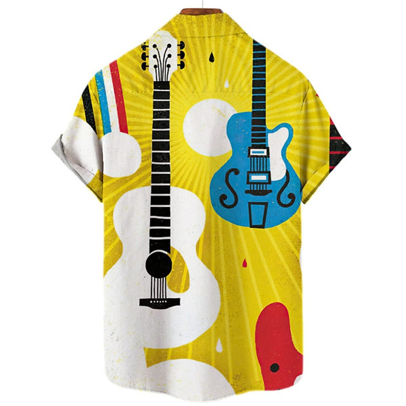 Camisa abotonada con instrumento musical de guitarra, camisa corta