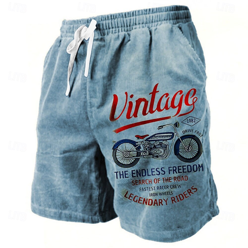 Pantalones cortos deportivos con letras de motociclista vintage