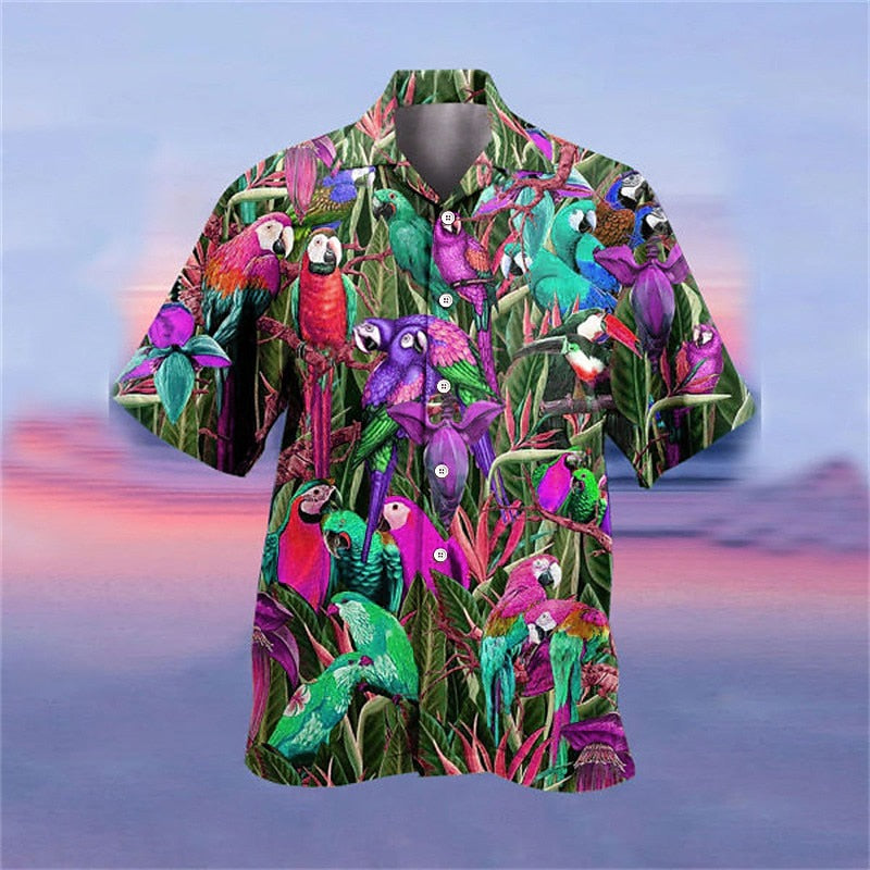 Parrot Print Camp Collar Shirt