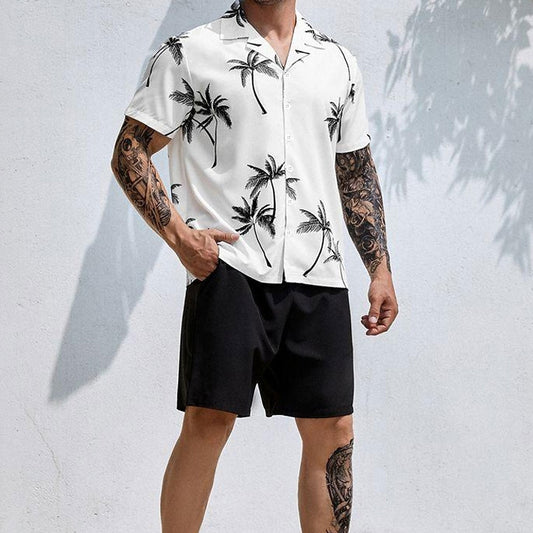 Coconut Tree Black And White Casual Shirt Set