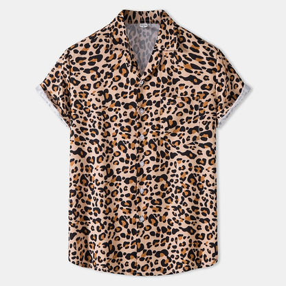 Camisa de leopardo con botones, camisa de manga corta, diseño tropical, informal, para uso diario