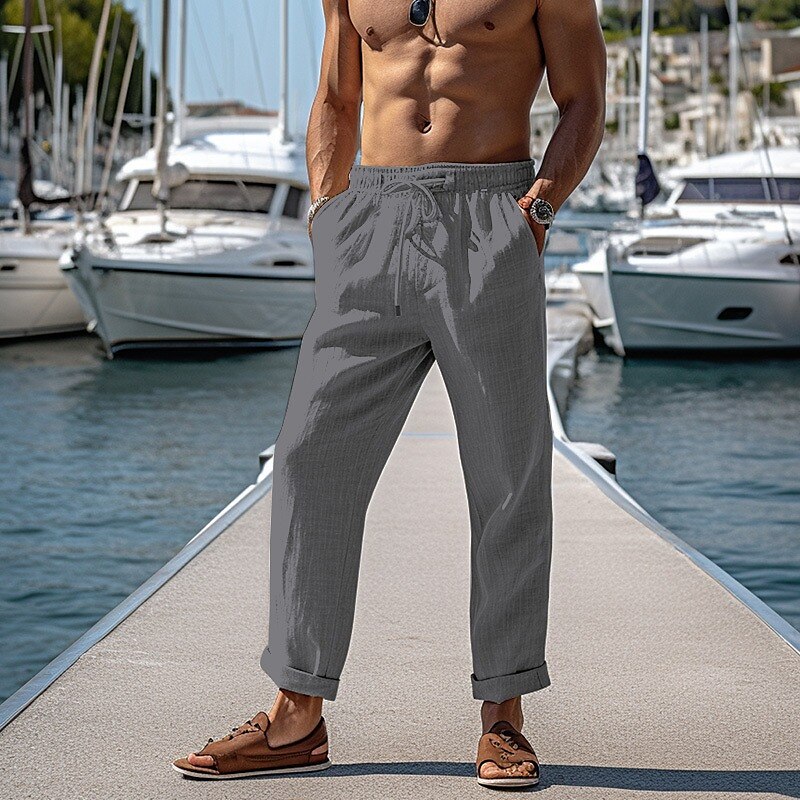 Linen Drawstring Straight-Leg Pants