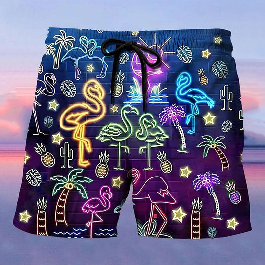 Flamingo Graphic Prints Swimming Trunks Board Shorts