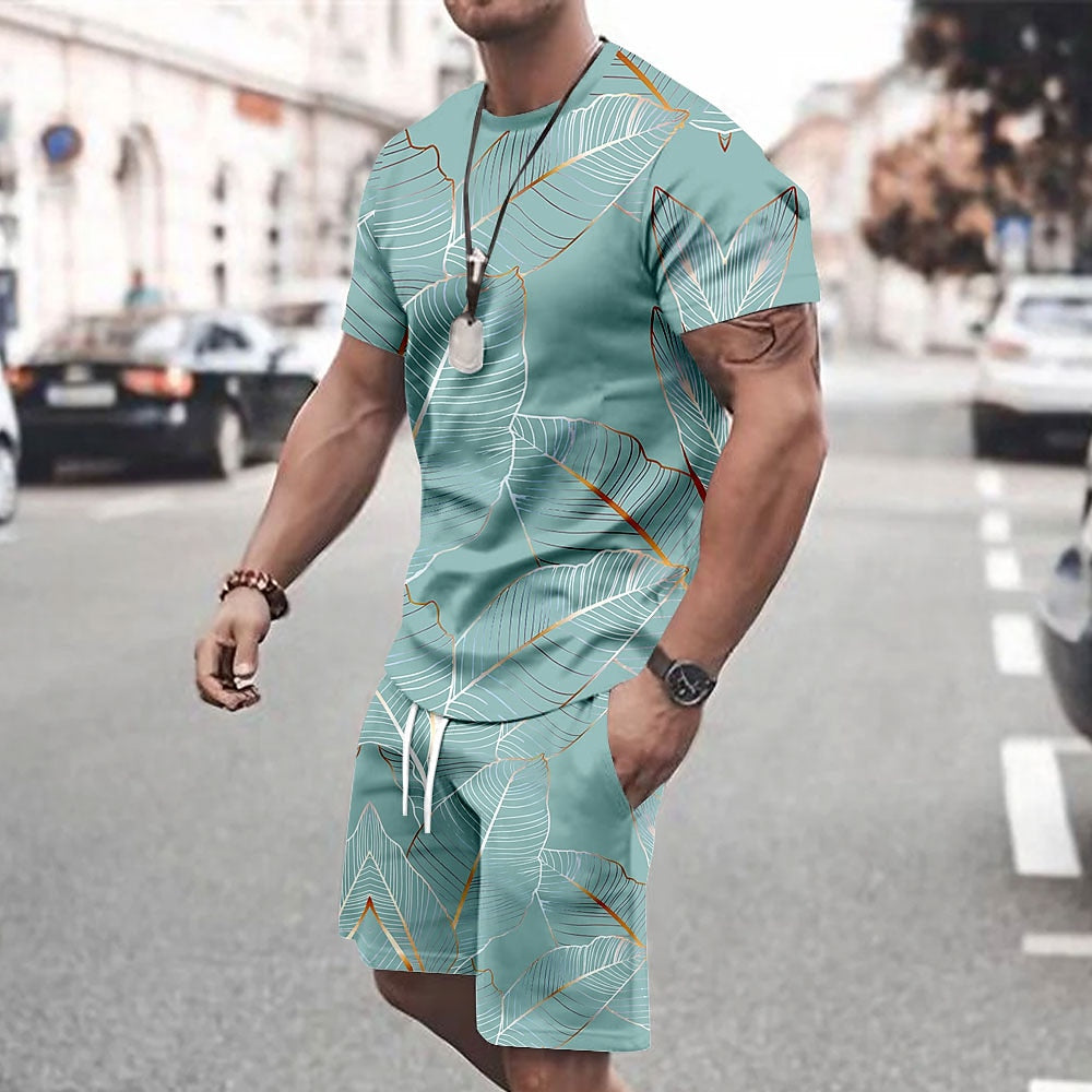 Tropical Flowers Crew Neck Tee & Shorts Set