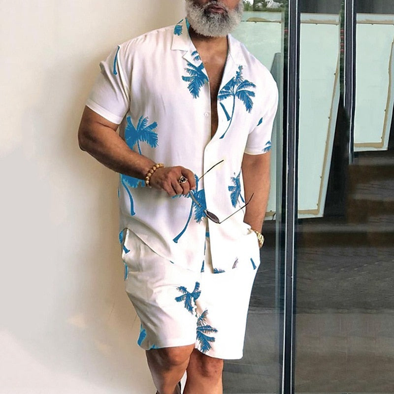 Tropical Leaves Hawaiian Summer Casual Shirt Set