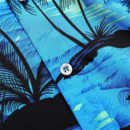 Camisa hawaiana de verano con estampado de árbol de coco y flores