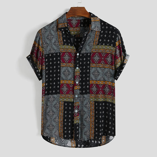 Camisa Boho Camisa Abotonada Camisa Manga Corta