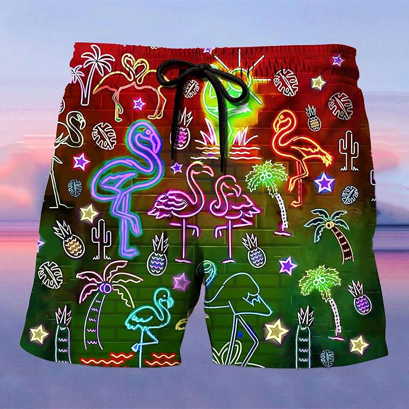 Flamingo Graphic Prints Swimming Trunks Board Shorts