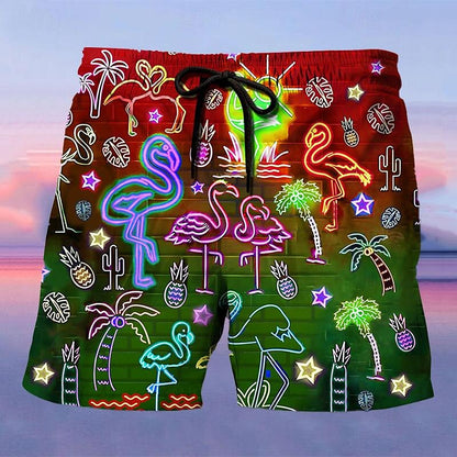 Flamingo Graphic Prints Swimming Trunks Board Shorts