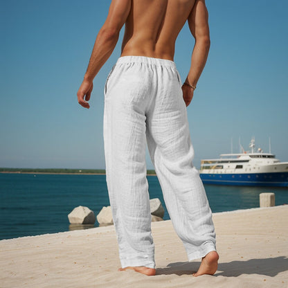 Letter Print Wide-Leg Linen Pants