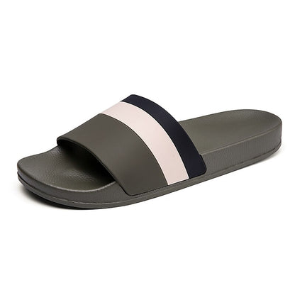Sporty Slide Sandals with Red and White Stripes