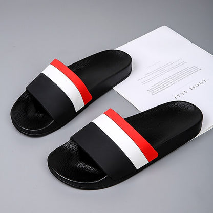 Sporty Slide Sandals with Red and White Stripes
