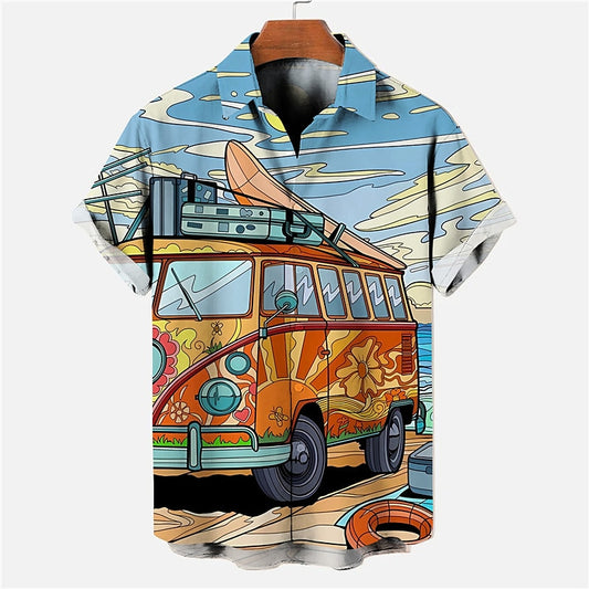 Camisa de autobús Camisa hawaiana de verano Camisa Aloha Camisa de manga corta