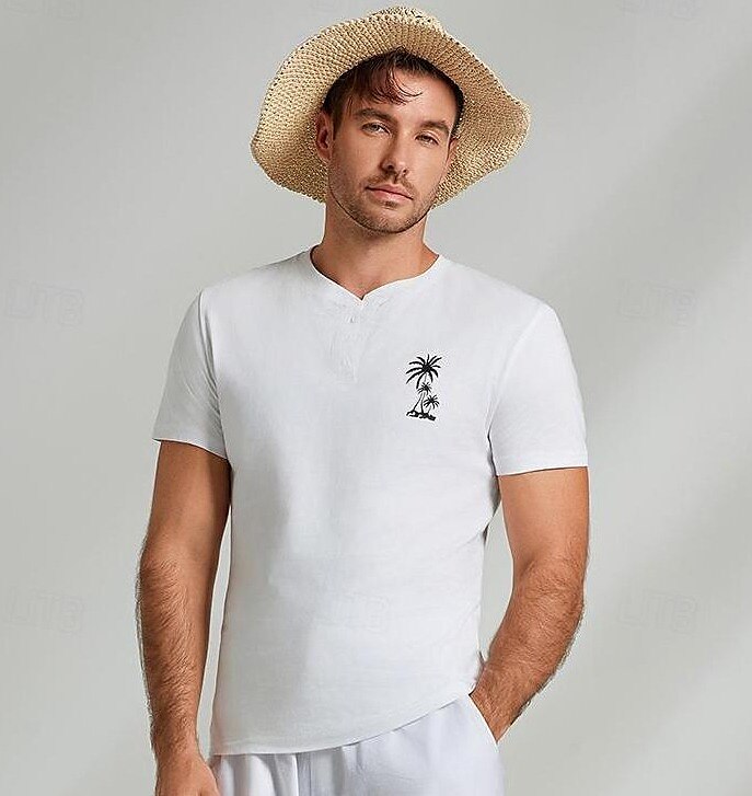 Coconut Tree Graphic Henley T-shirt