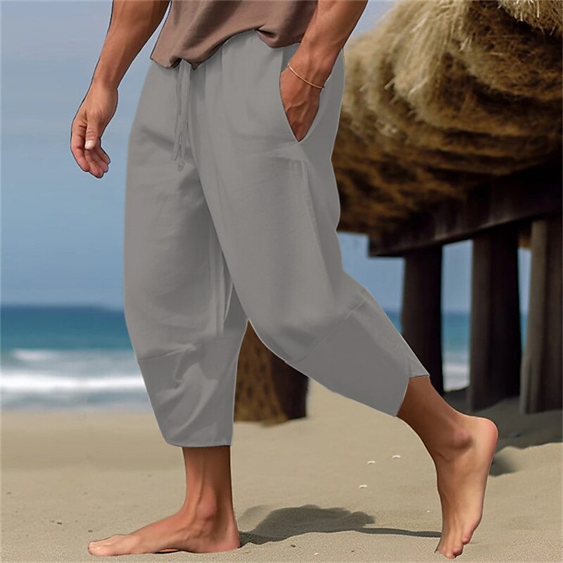 Linen Drawstring Capri Pants