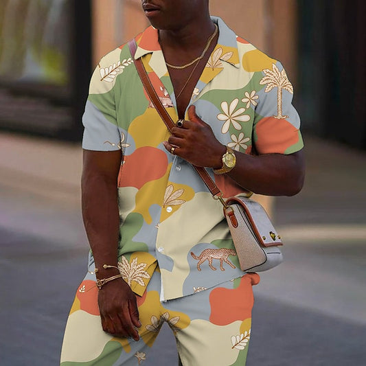 Floral Color Block 2 Piece Cuban Set