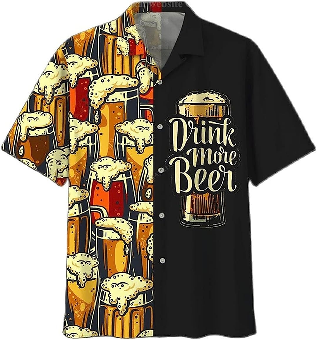 Camisa de cerveza con estampados gráficos Camisa hawaiana de verano Camisa Aloha