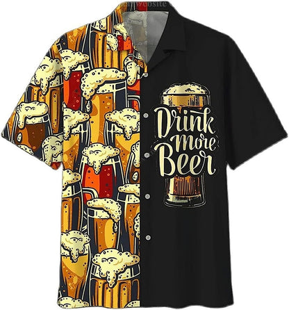 Graphic Beer Print Aloha Shirt