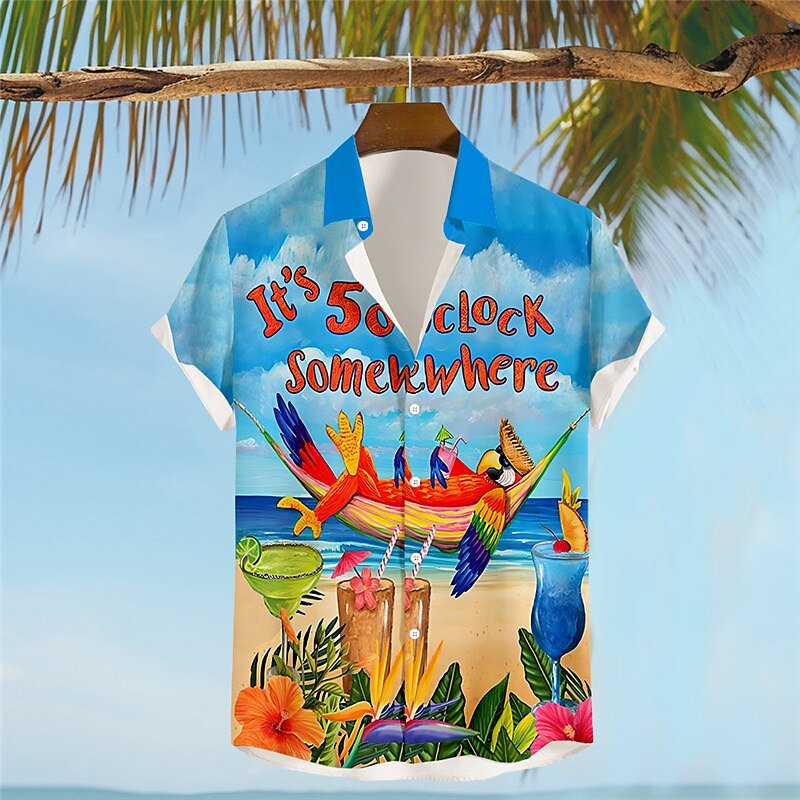 Parrot Letter Print Hawaiian Vacation Shirt