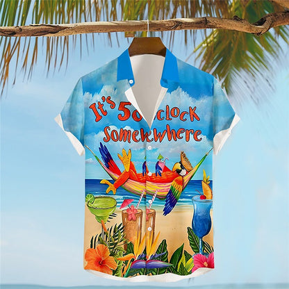 Parrot Letter Print Hawaiian Vacation Shirt
