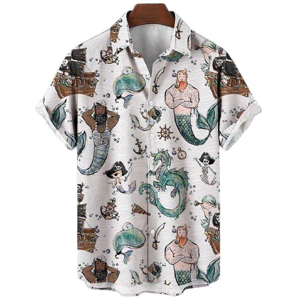 Camisa de sirena Camisa hawaiana de verano Camisa Aloha Manga corta