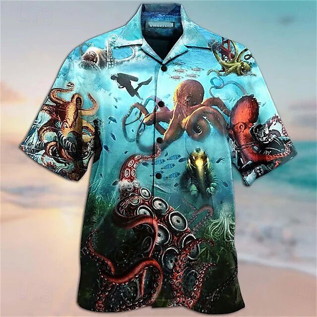 Camisa hawaiana de verano con botones y manga corta con estampado de guitarra colorida