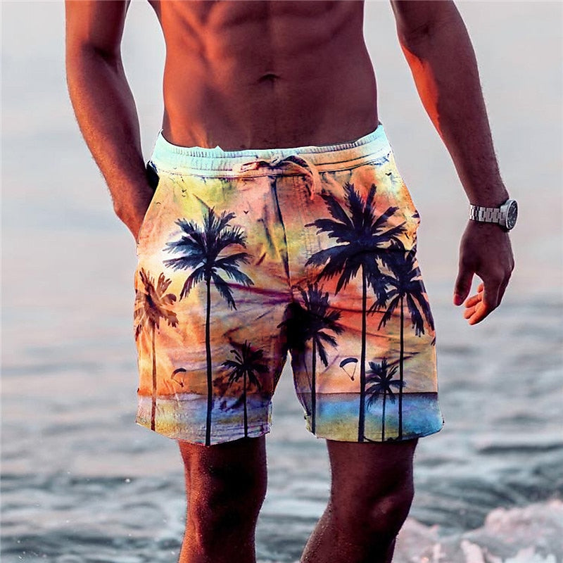 Coconut Tree Graphic Prints Swimming Shorts