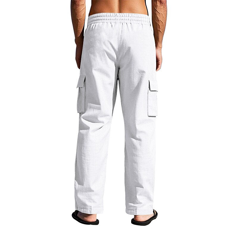 Linen Cargo Straight-Leg Pants