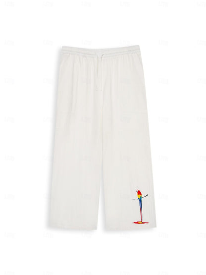 Bird Print Drawstring Beach Pants