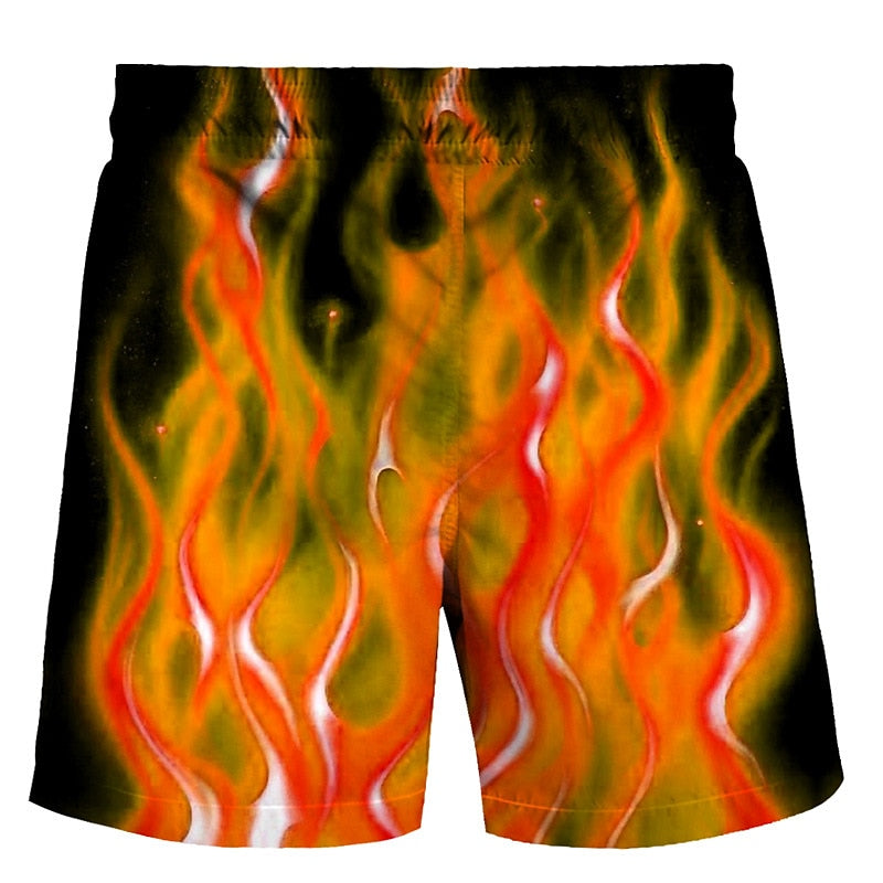 Flame Print Swimming Bathing Suit Shorts